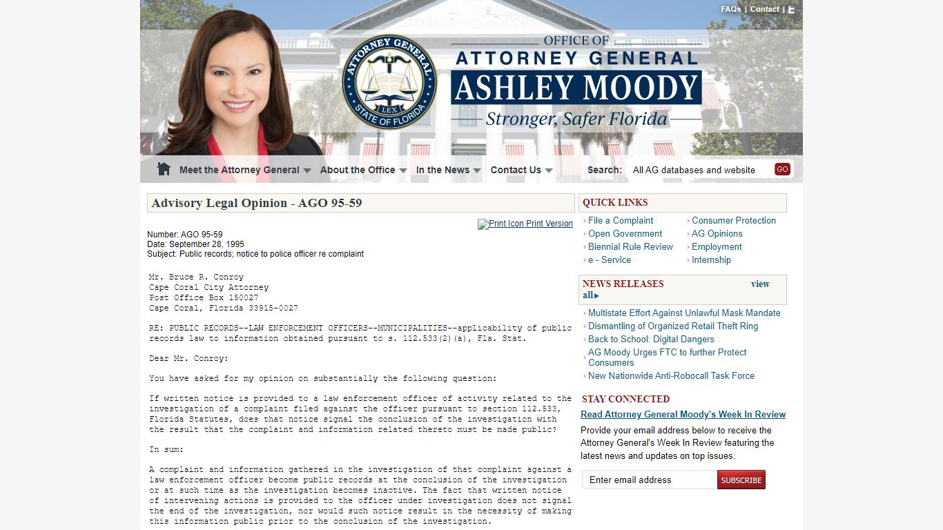 Advisory Legal Opinion - Public records; notice to police ...